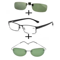 3pcsrectangular metal black business reading glasses men women polarized sunglasses pilot thin leg frame sunglasses clip