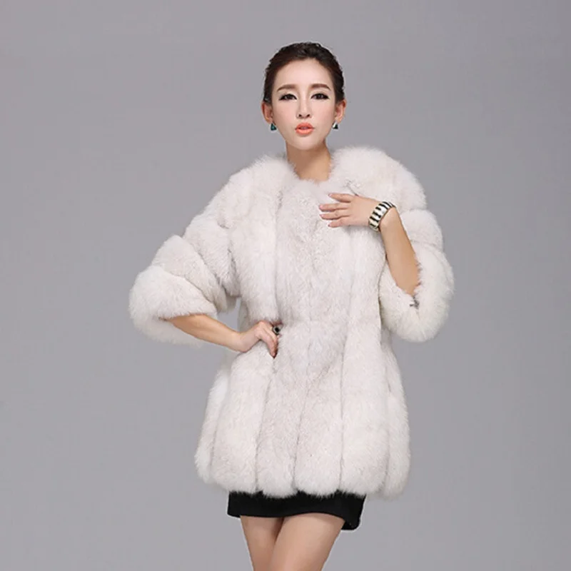 

Роскошное зимнее женское пальто из искусственного меха, Женская модная новая шуба из лисьего меха, утолщенное лоскутное искусственное мех, ...