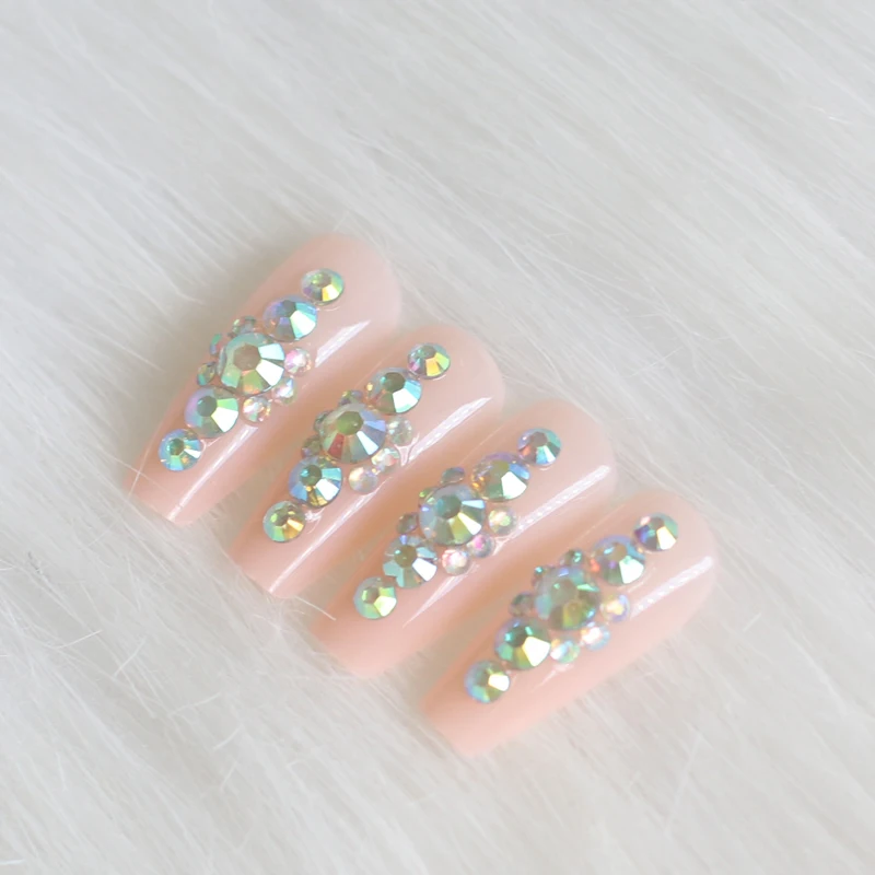 24 шт. новейшие Яркие длинные накладные ногти ручной работы с кристаллами и