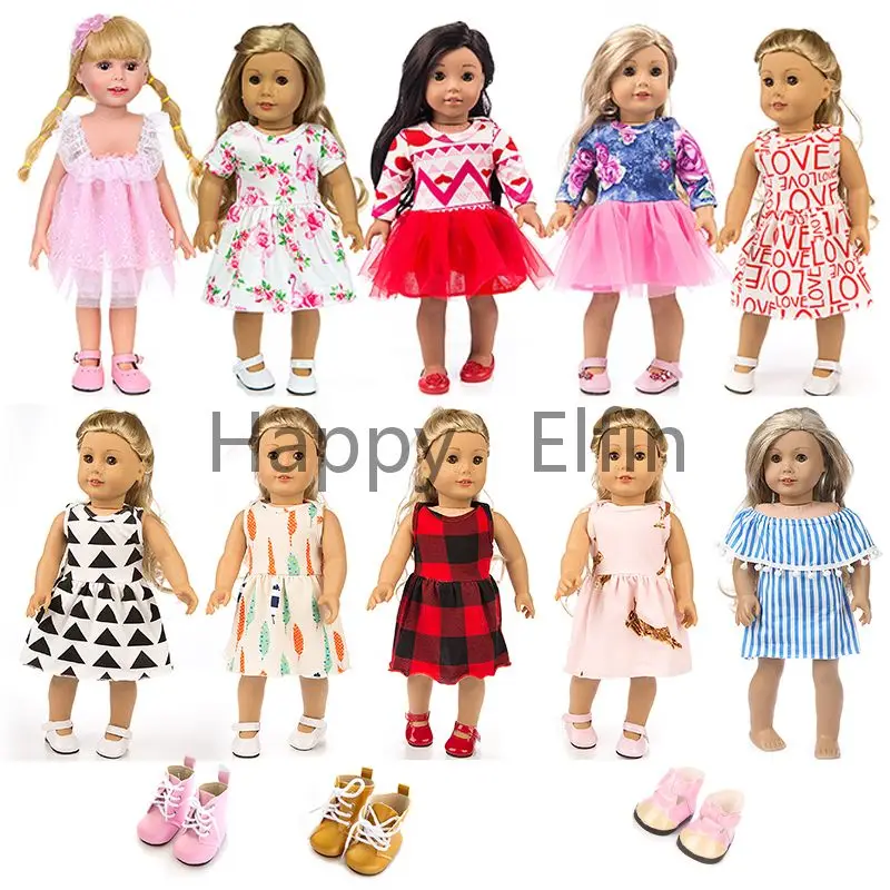 

Happy Elfin 2021 New Design Doll clothes fit 18 inch Doll Dress set doll outfit baby girl gift DOll Shoes Glasses For Baby Toy