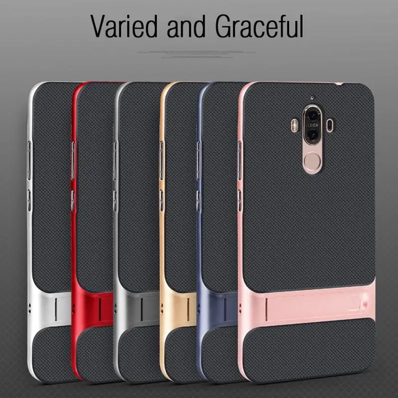 

3D Kickstand Phone Cover for Huawei Mate 9 Case Silicone Cover TPU PC 360 Protective Carcasas Funda HuaweiMate9 Mate9 Back Armor