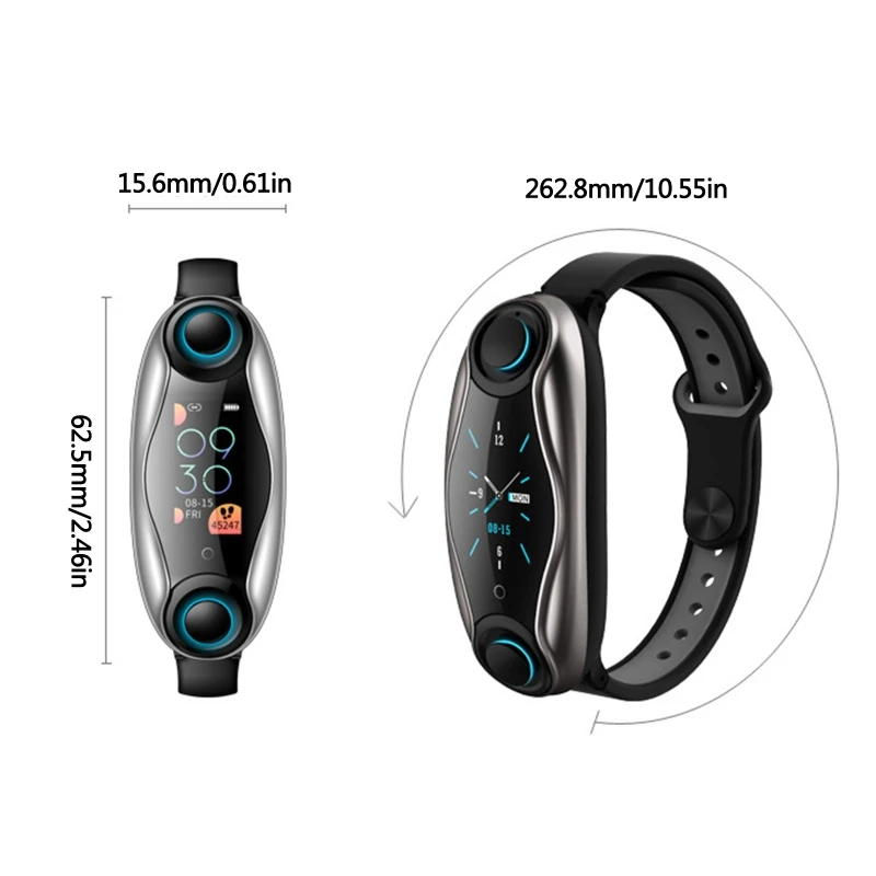

2 in 1 Smart Bracelet Wireless Bluetooth 5.0 Headset Running Wristband Earphone