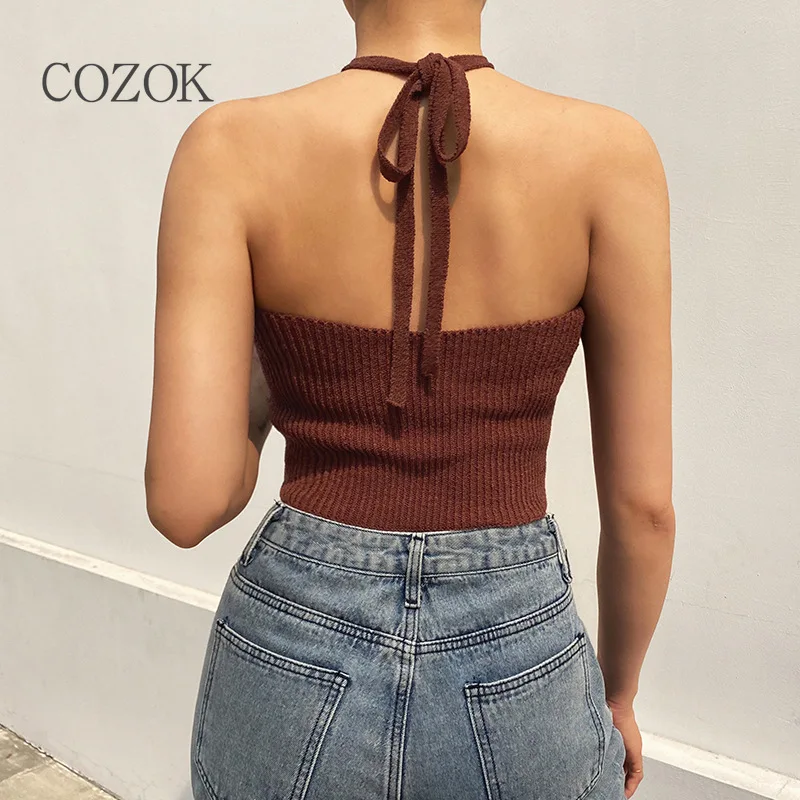 

new backless Knitted cute tops Hollow Out Solid Short High Street Camis Backless Criss-Cross gothic top sexy women