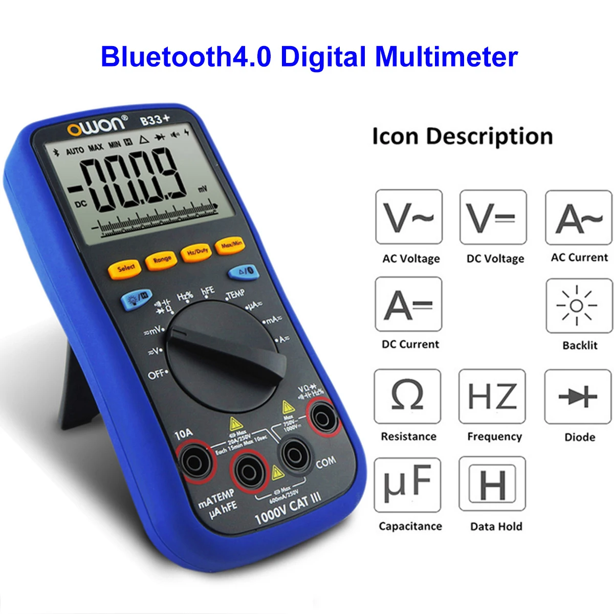 bluetooth ЖК-цифровой мультиметр BLE 4,0 с тестовым проводом К-типа термопары 6000 подсчет подсветки реальные 10 м ом