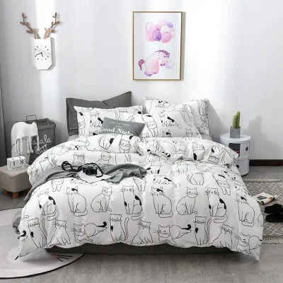 Cat Комплект постельного белья с рисунком кота из мультфильма, Хлопковое одеяло Kawaii, Комплект постельного белья s для женщин и девочек, двуспальные простыни и наволочки - Цвет: Cat