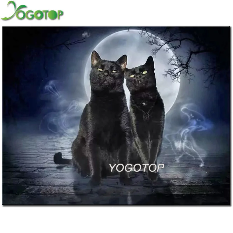 

diy diamond painting,full drill embroidery Halloween,black cats,moon night ,diamond complete kit mosaic decoration craft YY2248