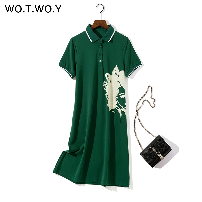 Женское трикотажное платье WOTWOY повседневное хлопковое с коротким рукавом и