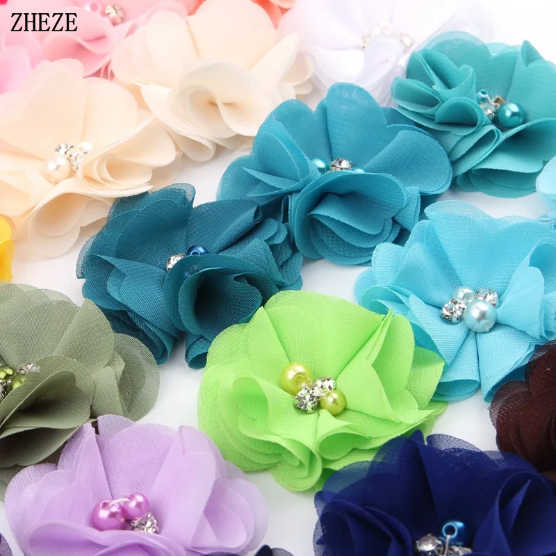 Шикарная потертая шифоновая ткань с цветами 30 шт./лот 2 дюйма аксессуары для волос