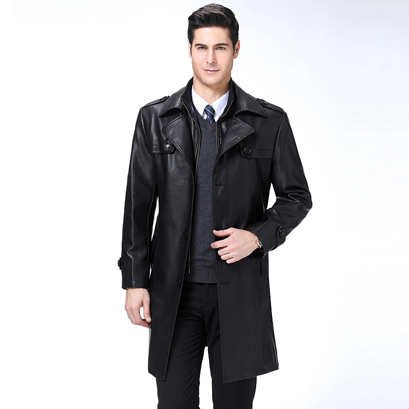 Черная кожаная куртка Мужская парка VoguePU одежда мужские длинные кожаные куртки