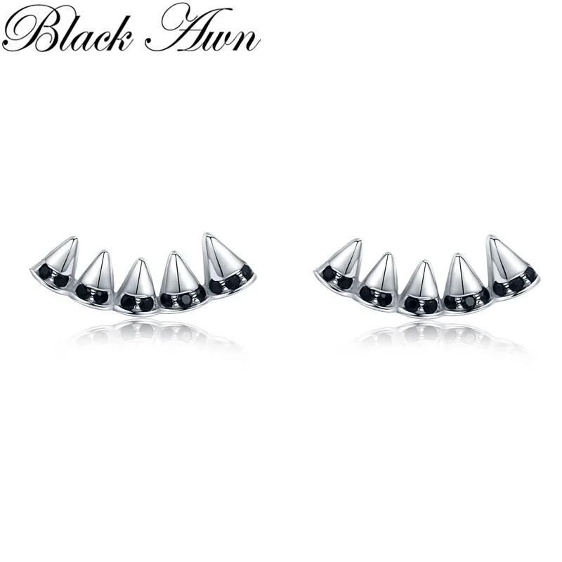 

New [Black Awn] Romantic 925 Sterling Silver Jewelry Natural Party Stud Earrings for Women Bijoux T220