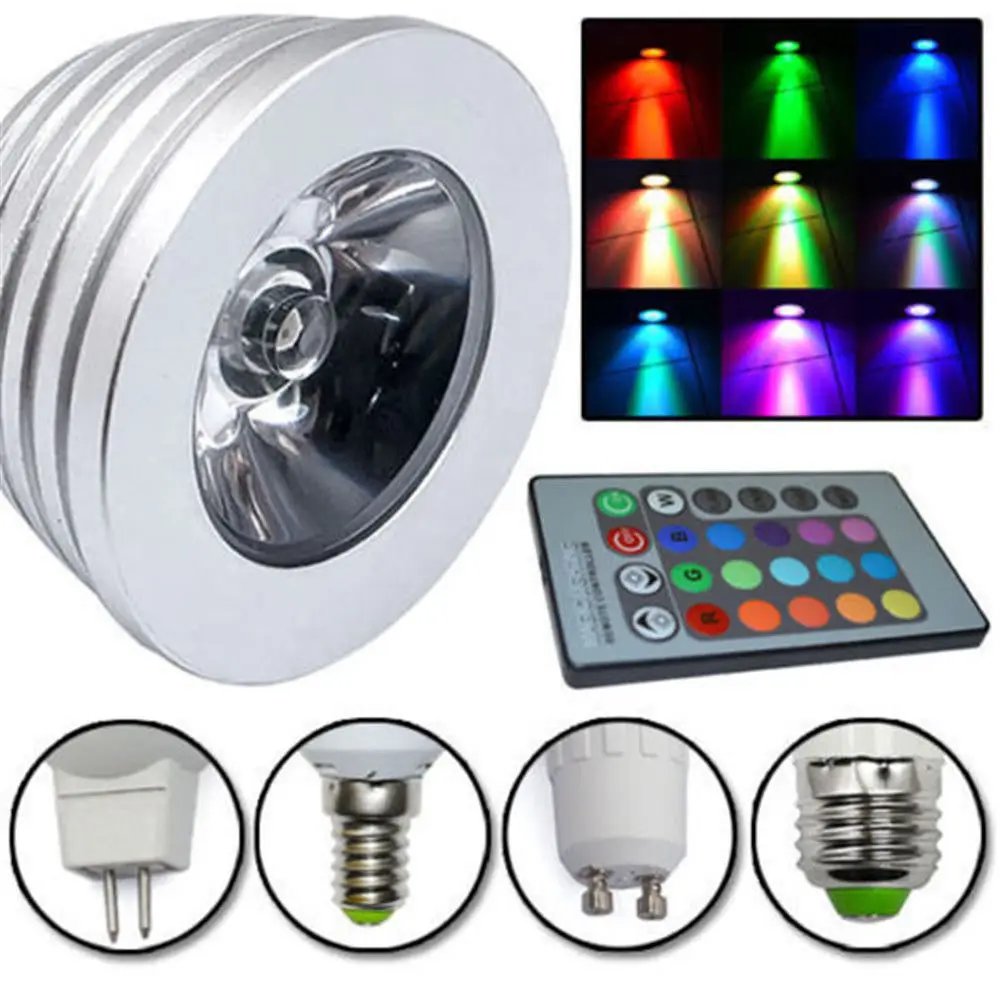 10pcsLowest price RGB lamp led E27 E14 GU10 GU5.3 85-265V LED Bulb Spotlight with24Keys IR Remote Controller 5W Lamp | Освещение