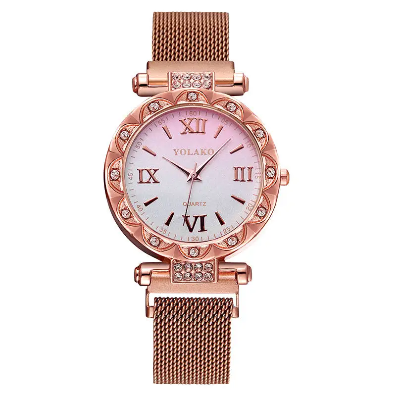 Кварцевые часы для женщин модные роскошные розовое золото Алмаз Звездное небо