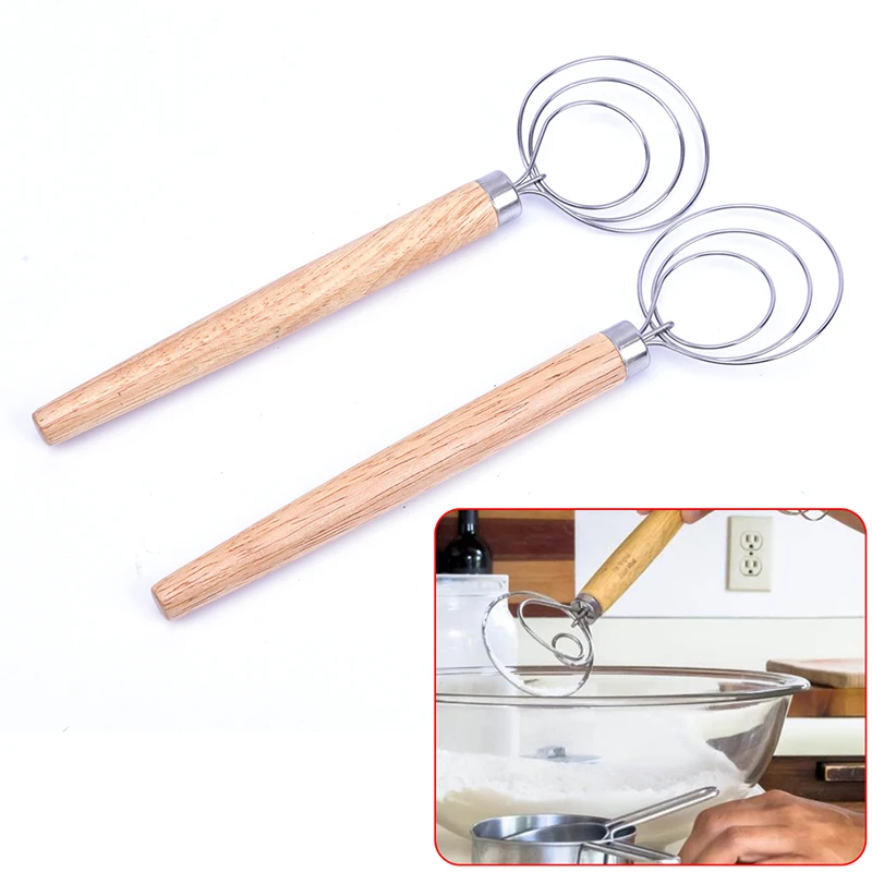 1 шт. Нержавеющая сталь катушки яичное било деревянной ручкой для