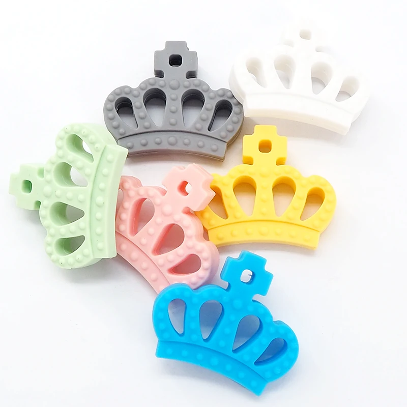 Chenkai 50PCS BPA Free Silicone Crown Shaped Teethers Food Grade For Baby Dummy Chewable Nursing Pacifier Chain Accessories
