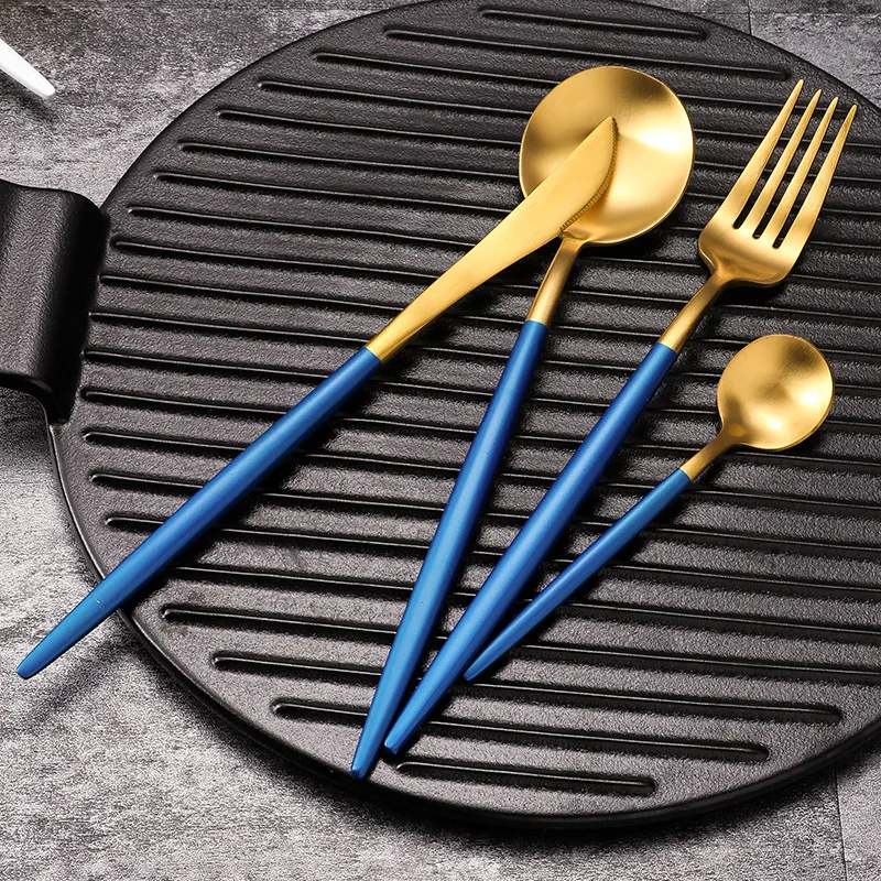 

4Pcs/set Black Gold Cutlery Set 18/10 Stainless Steel Dinnerware Silverware Flatware Set Dinner Knife Fork Spoon Chopsticks