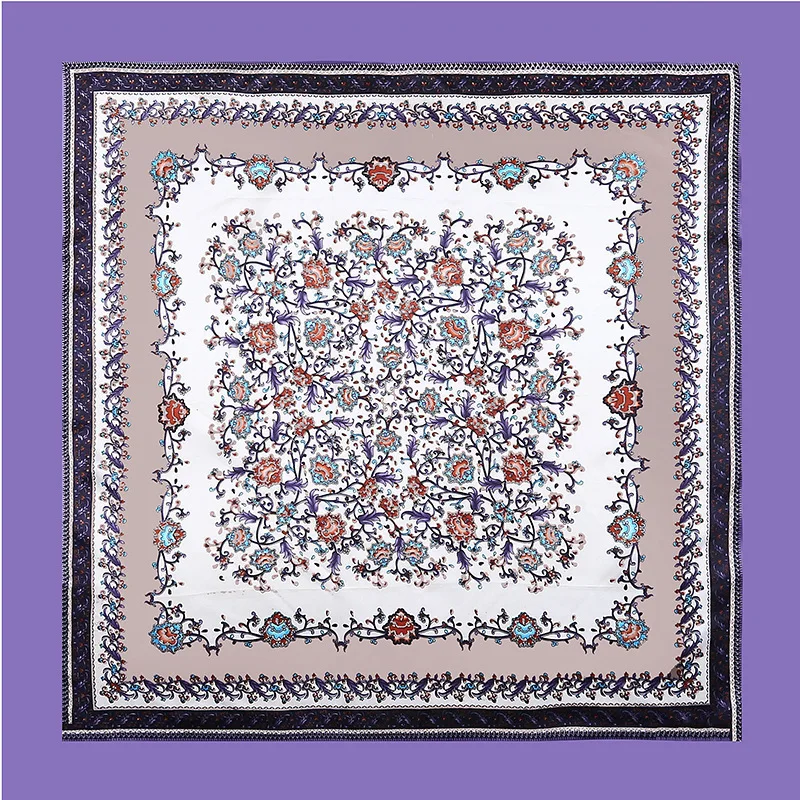 100% шелковый квадратный шарф Женский сине-белый Шелковый женский с фарфоровым