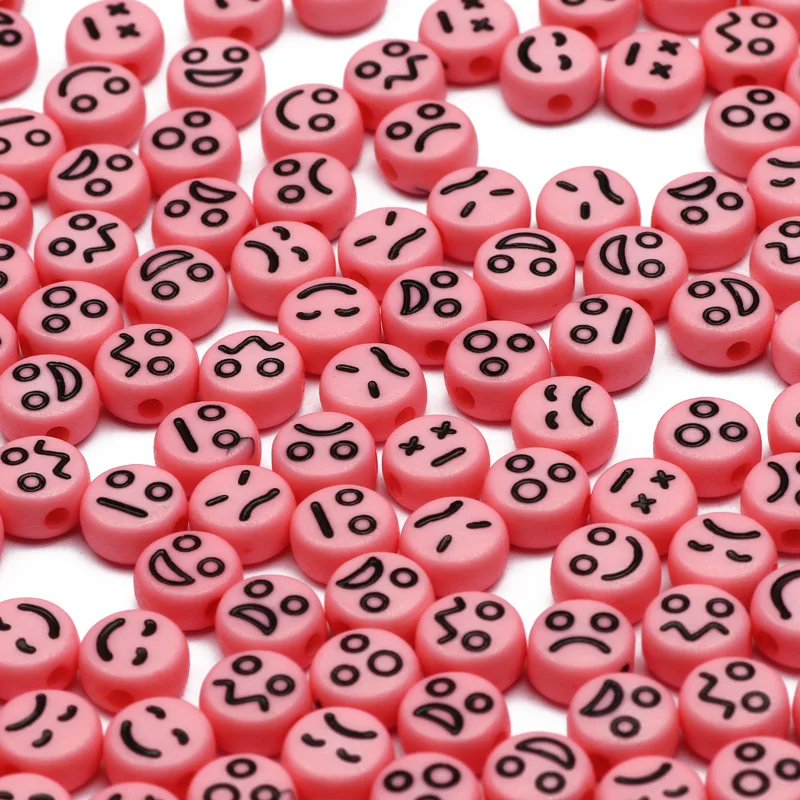 

4x7mm Round Mood Pattern Acrylic Beads Loose Pink Spacer Beads For Jewelry Making Handmade DIY Necklace Bracelet Accessories