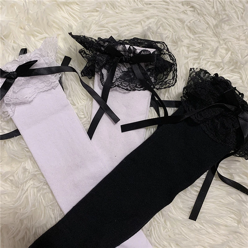 

Cute 1 Pair Lolita Socks Girls Japanese Style Pure Color Bow Lovely Cosplay High Quality Spring Autumn Soft Socks