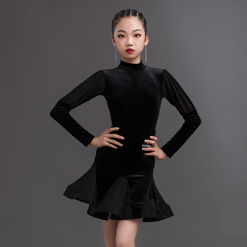 

Children Winter New Latin Dance Dress For Girls Latin Dance Practice Clothes Salsa Dress Latin Dance Competition Dresses DQS3744