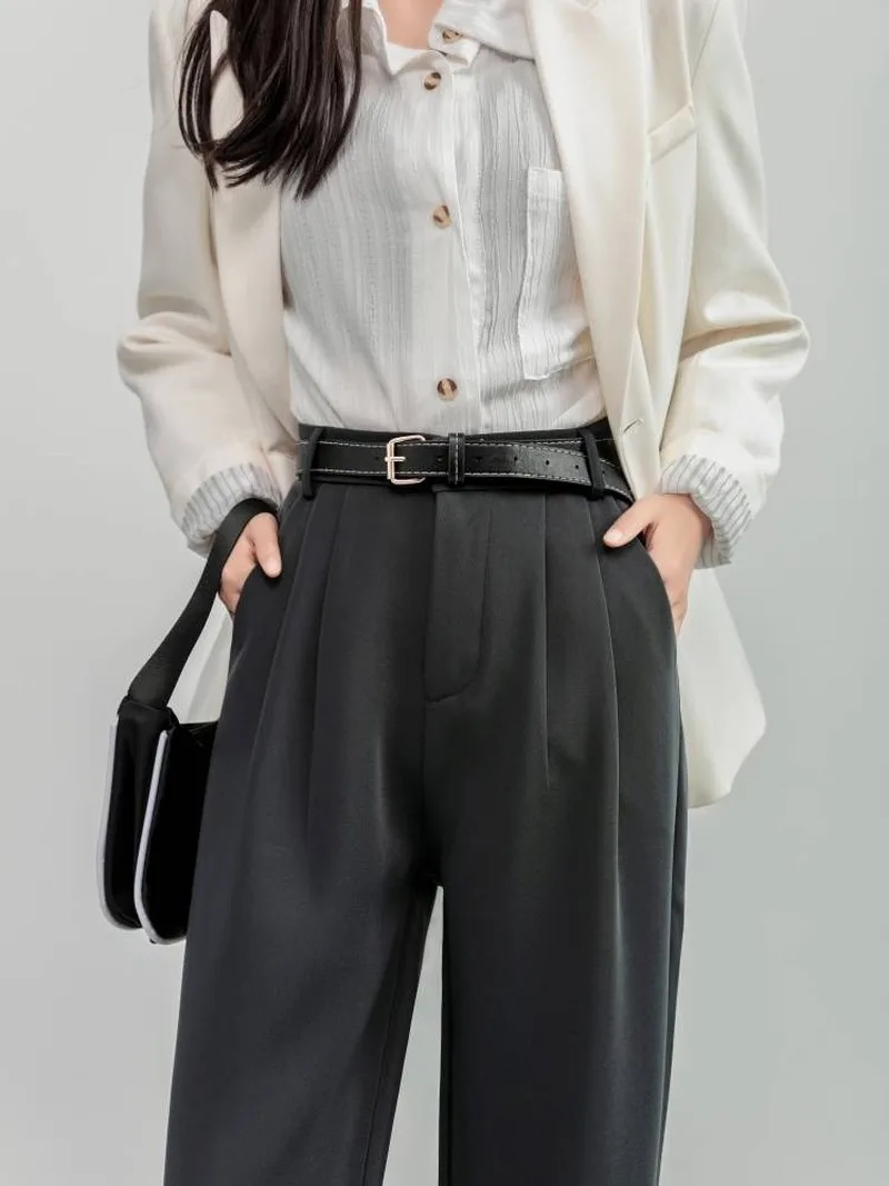 3 цвета оливковый зеленый 2021 офисные весна и осень широкие брюки высокая талия