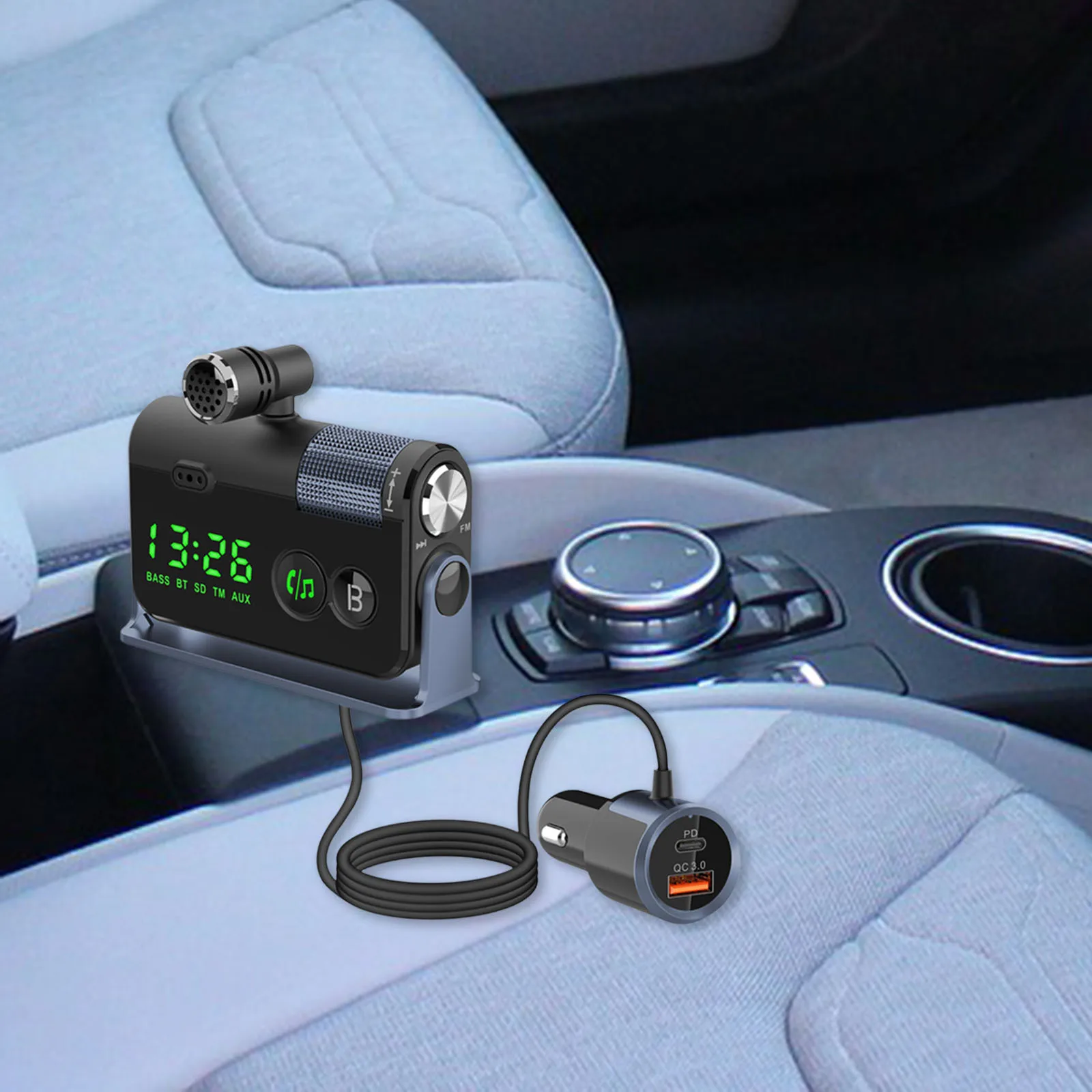 Беспроводной автомобильный Bluetooth FM-передатчик с подключаемым микрофоном для