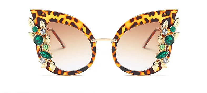C2 Leopard Brown Женские роскошные брендовые дизайнерские новые Модные Зеленые солнцезащитные очки с бриллиантами, сексуальные солнцезащитные очки с кошачьим глазом, украшенные стразами, Винтажные Солнцезащитные Очки - Цвет линз: C2 Leopard Brown