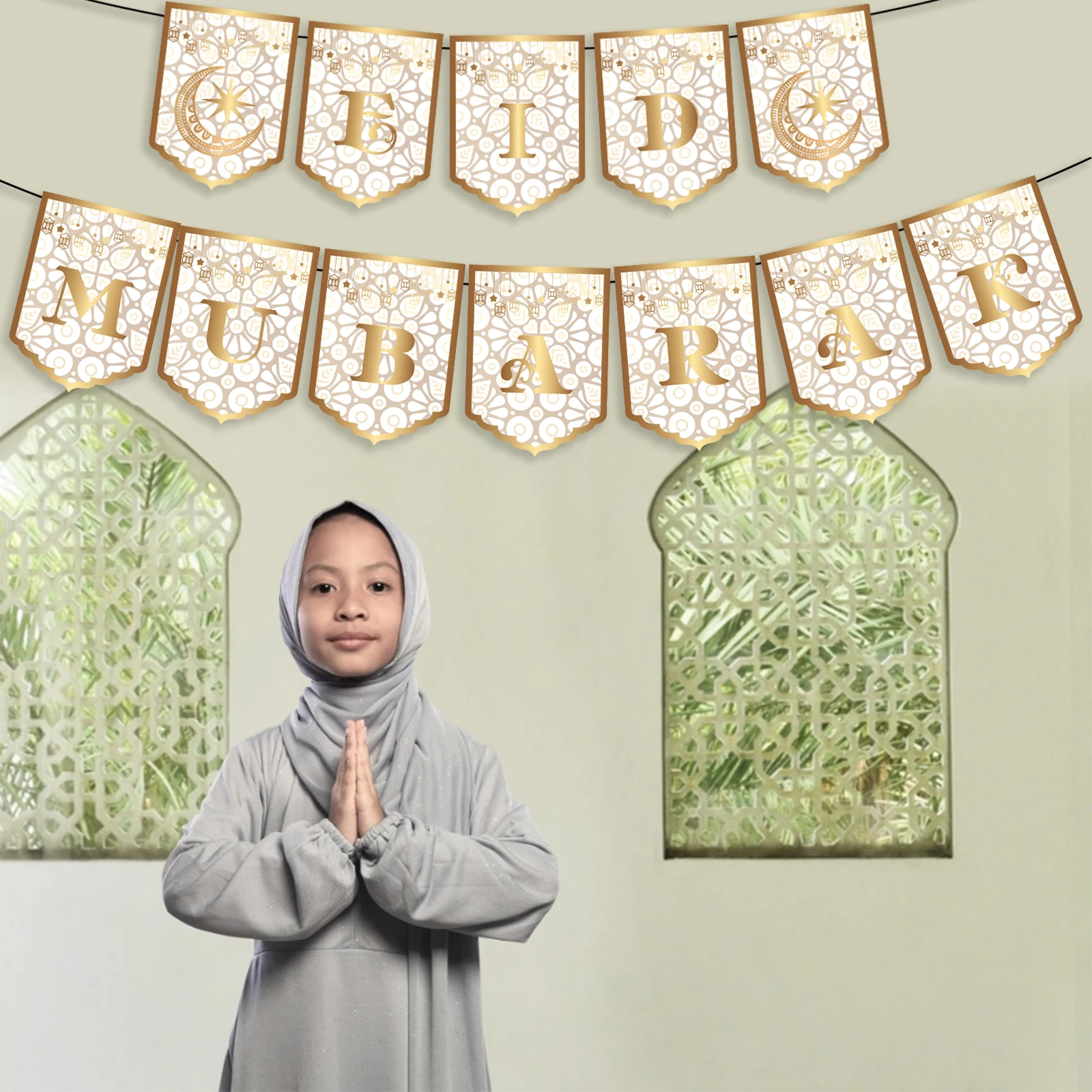 Белая Золотая Роскошная мусульманская Рамадана для традиционной вечевечерние