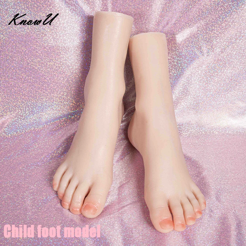 KnowU 1pcs Right or Left Child Foot Model 3D Flexible 1:1 Adult Mannequin Fake Feet Skin Texture Shoes Display Model