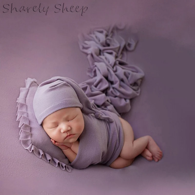 Newborn Photography Props Stretch Wraps Baby Boy Girl Photo Shoot Posing Hat+Wraps+Pillow Set bebe fotoshooting Accessories Prop | Мать и