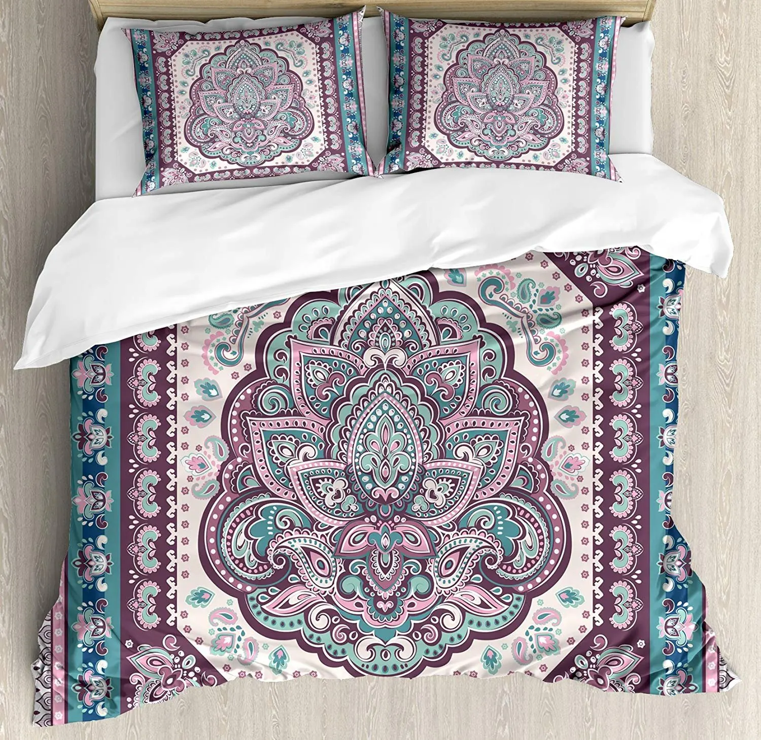 

Ethnic Bedding Set Bohemian Hippie Mandala Arabic Paisley Oriental Asian Design Duvet Cover Set Pillowcase for Home