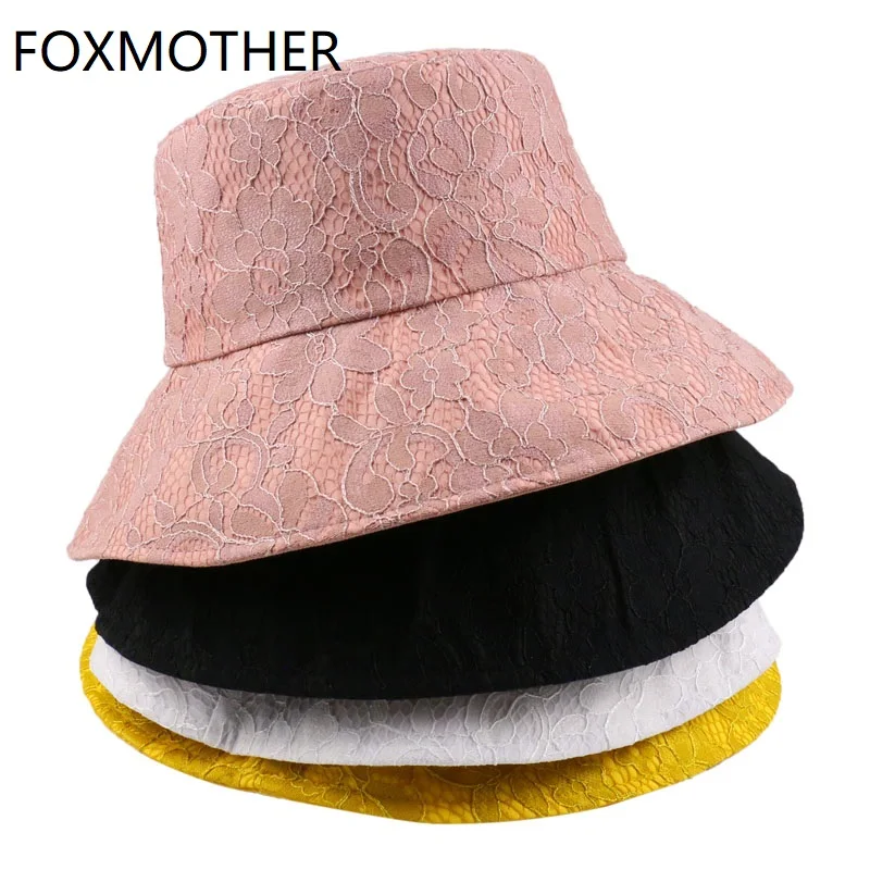 

FOXMOTHER New Fashion Summer Sun Panama Casquette Sun Gorras Fisherman Caps Floral Lace Bucket Hats For Women Ladies 2020