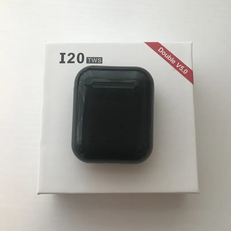 black Новейшие i20 TWS Bluetooth 5,0 наушники 4D Бас Звук Наушники Беспроводные наушники для всех смартфонов PK W1 чип - Цвет: black