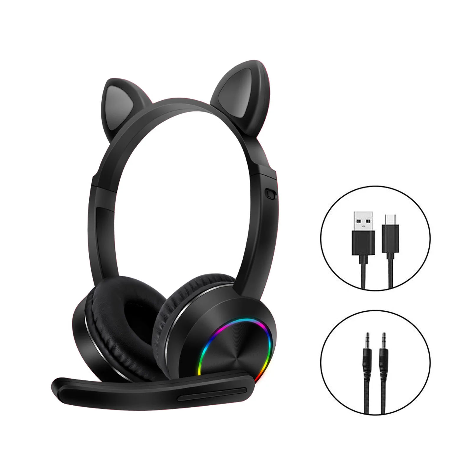 

Phone Cute Cat Ear Comfortable Gift For Computer Audio Gift With Microphone ABS LED Light Wireless Gaming Bluetooth Headset