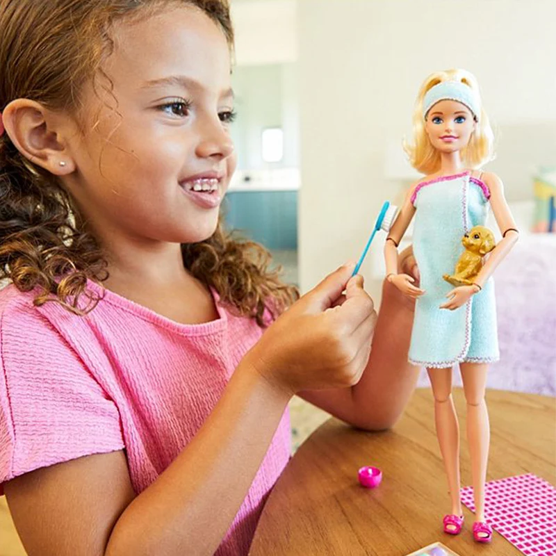 

Barbie Spa Doll Blonde, with Puppy and 9 Accessories, Including Neck Pillow, Rubber Duck and Cucumber Children Toy Birthday Gift