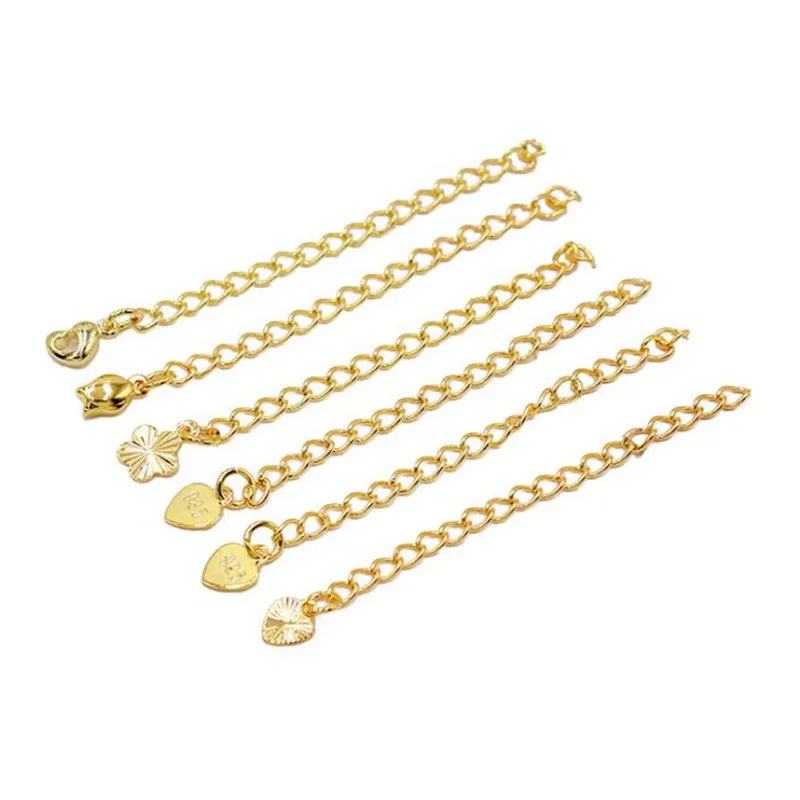 

Julie Wang 10PCS Copper Extended Extension Chains Gold Flower Heart Leaf End CharmTail Chain Bracelet Jewelry Making Accessory