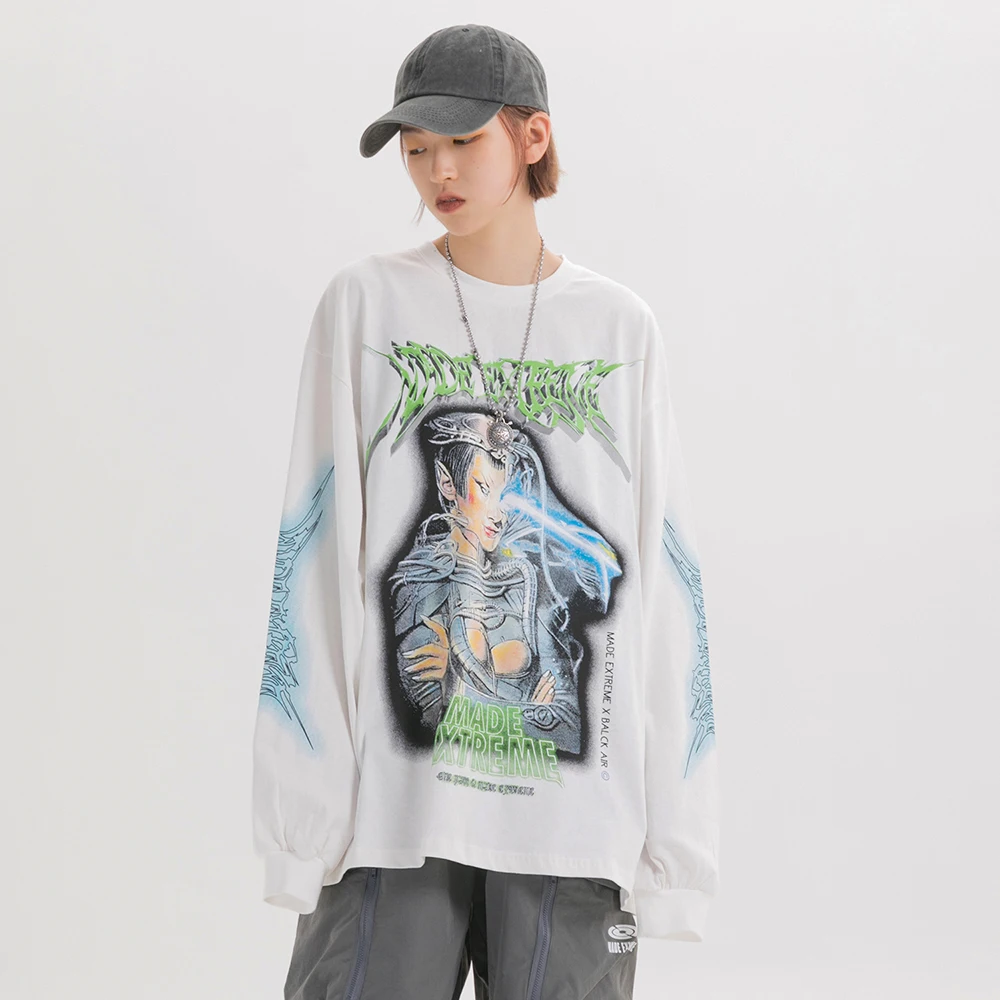 Женские белые рубашки с длинным рукавом размера плюс Anime Women Tshirt готика панк