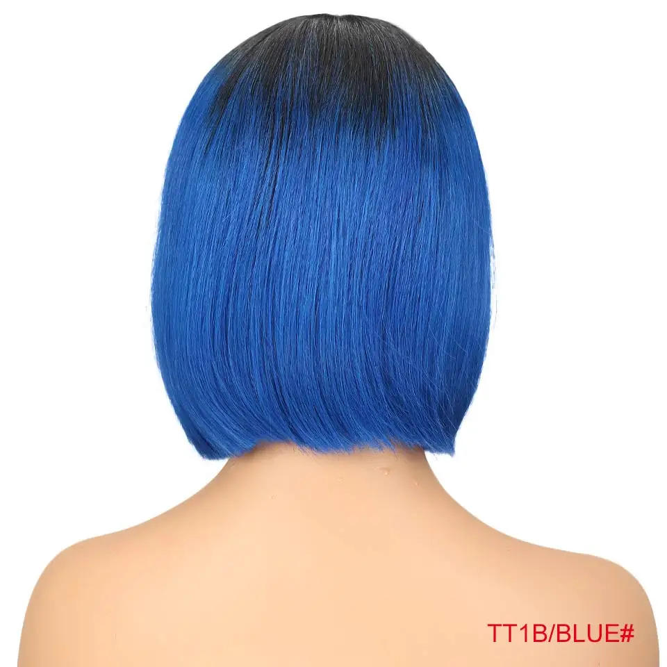 T1B Blue Rebecca bob парики на кружеве для черных женщин перуанские короткие парики из человеческих волос Омбре человеческие волосы парик Средняя часть 1" - Цвет волос: T1B Blue