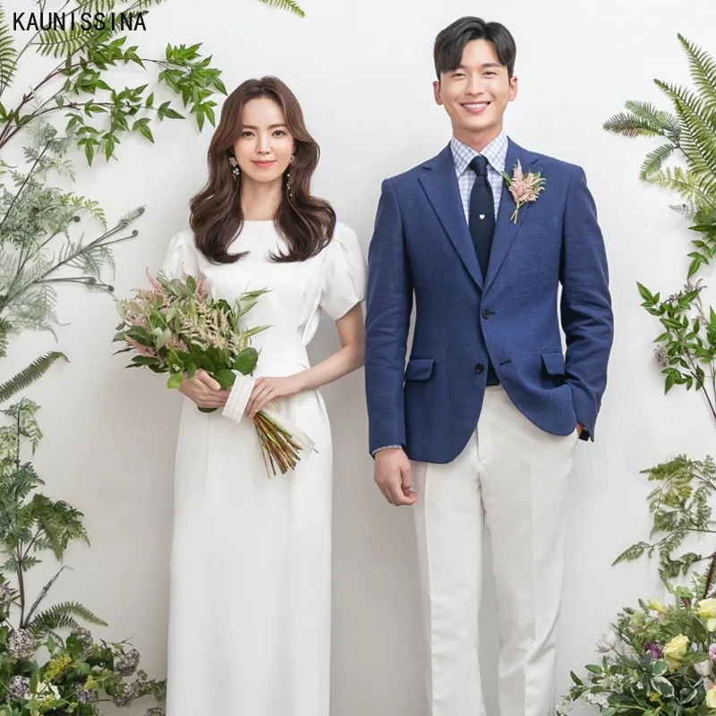 Женское свадебное платье KAUNISSINA белое простое невесты с короткими