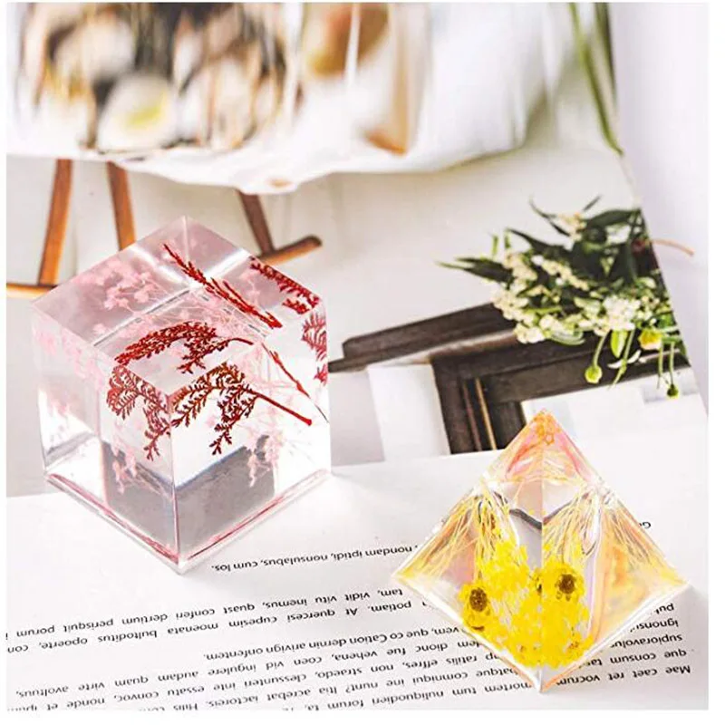 

Resin Molds Various Shape Epoxy Silicone Mould Including Cube Pyramid Sphere Diamond Stone Mold with Measuring Cups & Wood Stick