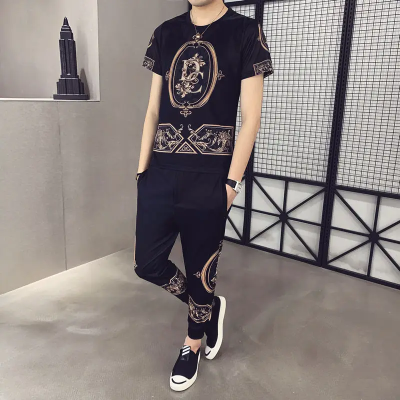 

Young man Outfits summer ice silk Korean trend handsome social boy a suit of clothes