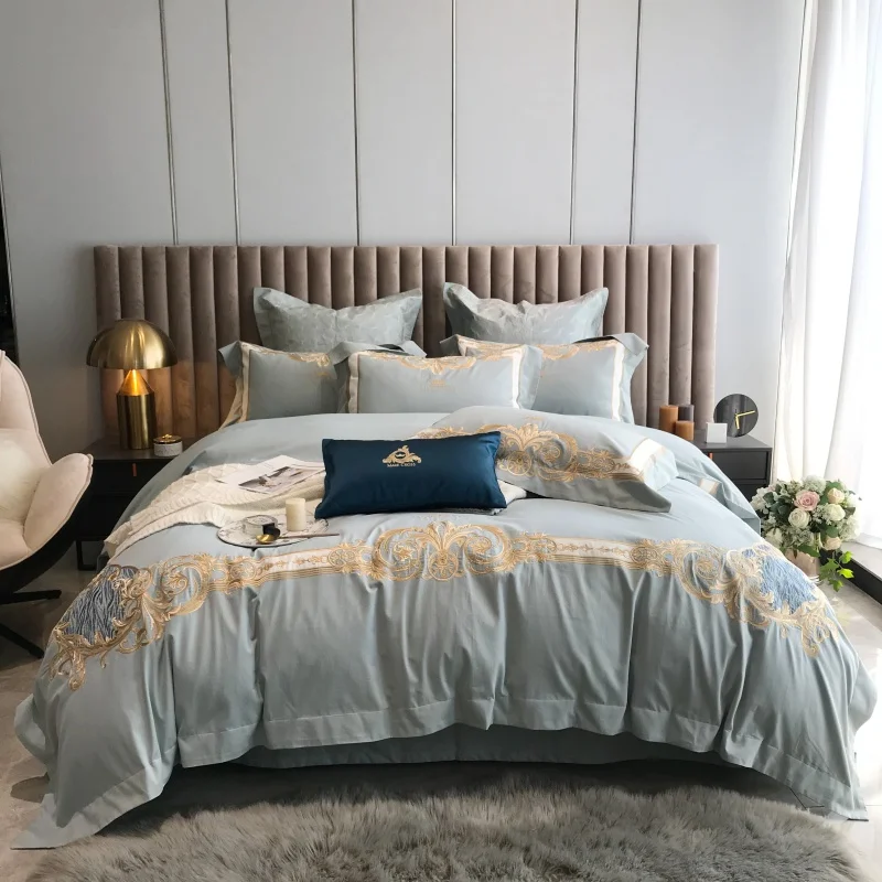 

Новый роскошный Европейский Дворцовый стиль 1200TC Египетский хлопок шикарный комплект постельного белья с золотой вышивкой двойное Пододея...