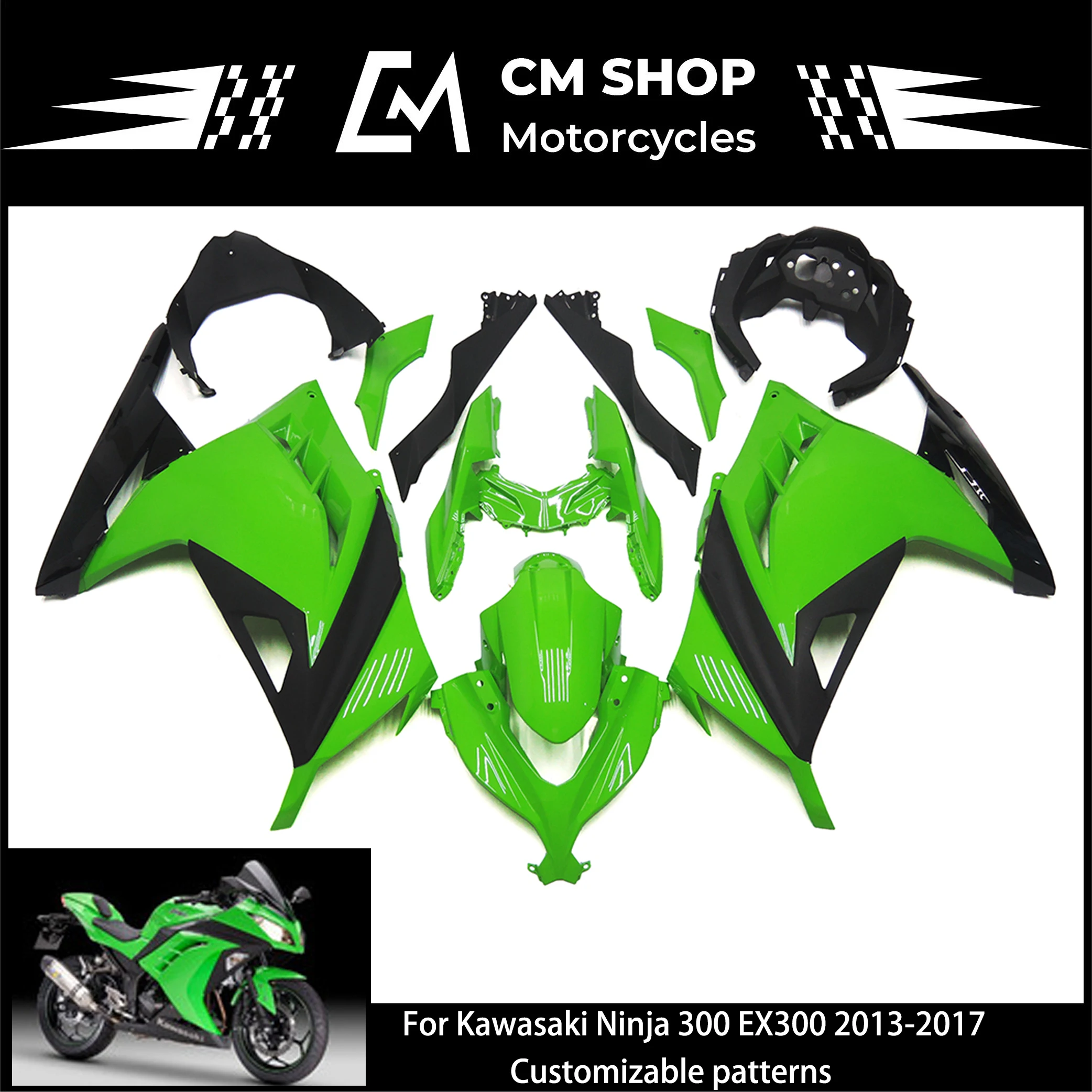

Complete ABS Motorcycle Fairing Kit For Kawasaki Ninja 300 EX300 2013 2014 2015 2016 2017 Black New