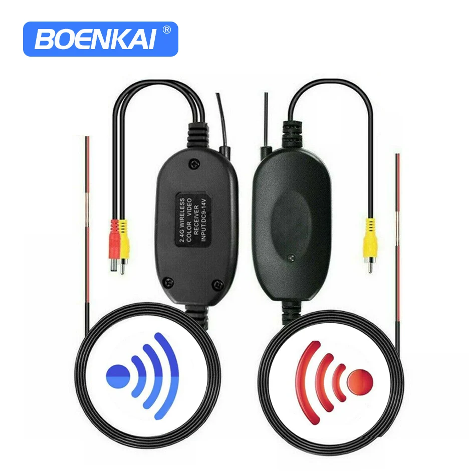 Boenkai 2.4GHz Car Wireless RCA Video Transmitter Receiver Kit For Car Parking Backup Cam DVD Monitor Rear View Camera Boenkai 2.4GHz Car Wireless RCA Video Transmitter Receiver Kit For Car Parking Backup Cam DVD Monitor Rear View Camera