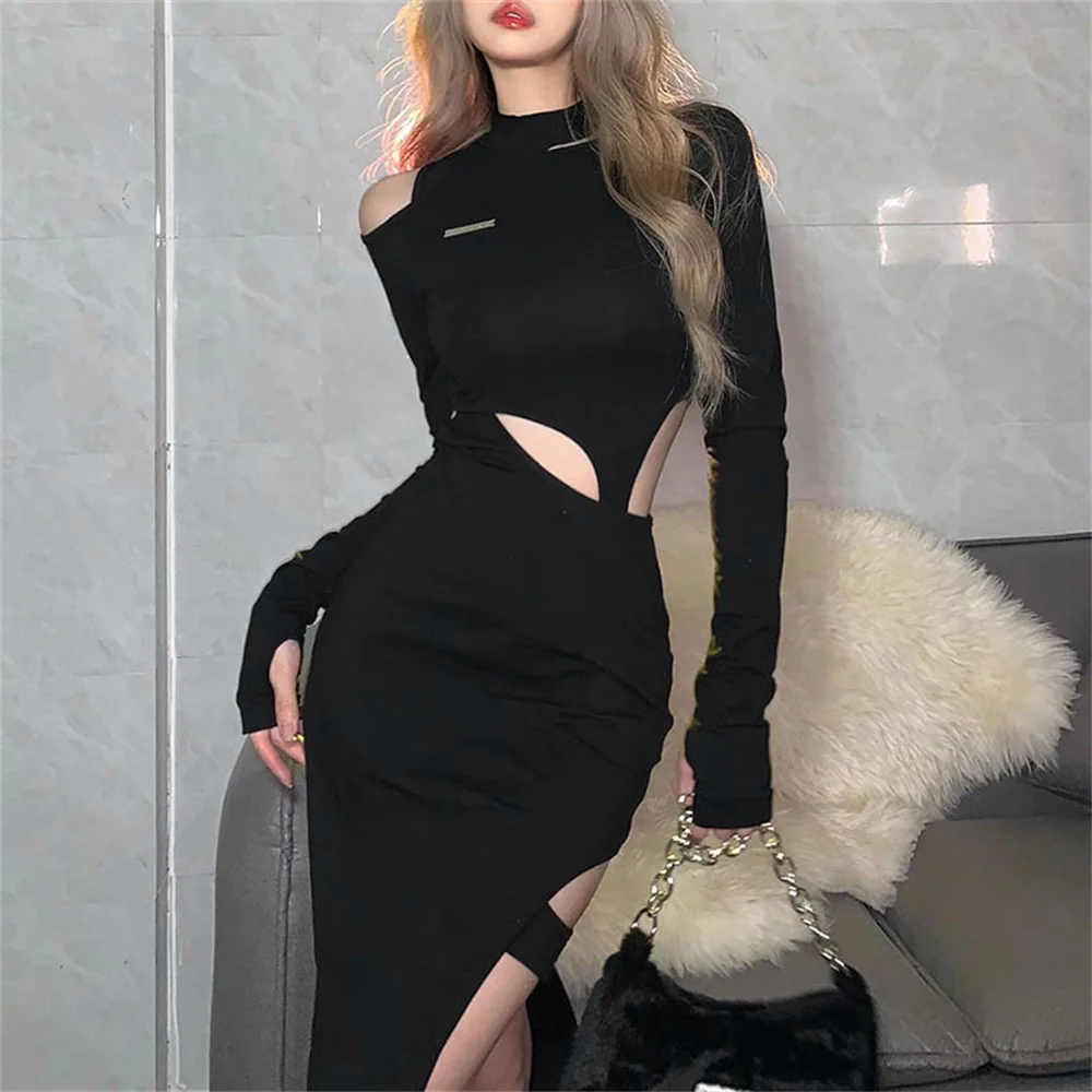 

Облегающее платье-чехол с открытой спиной для клувечерние, модное весеннее яркое бархатное платье со светодиодами и длинными рукавами, чер...