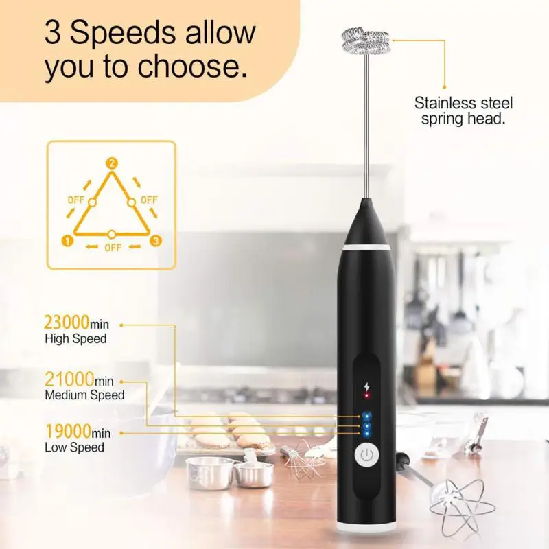 

Electric Egg Beater Blender Rechargeable 3-Speed Stainless Steel Double Whisk Milk Frother