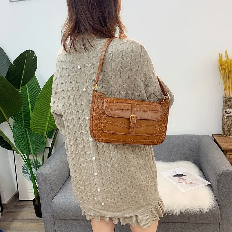 Classic fashion ladies handbag casual women Baguette bag brand style shoulder bags ALLIGATOR cowhide split leather