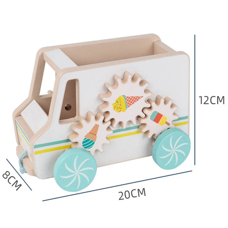 

Wooden Ice Cream Cart Pretend Play Toy Kids Pull Rope Drag Car Toys Colourful Children Puzzle Learning Toys