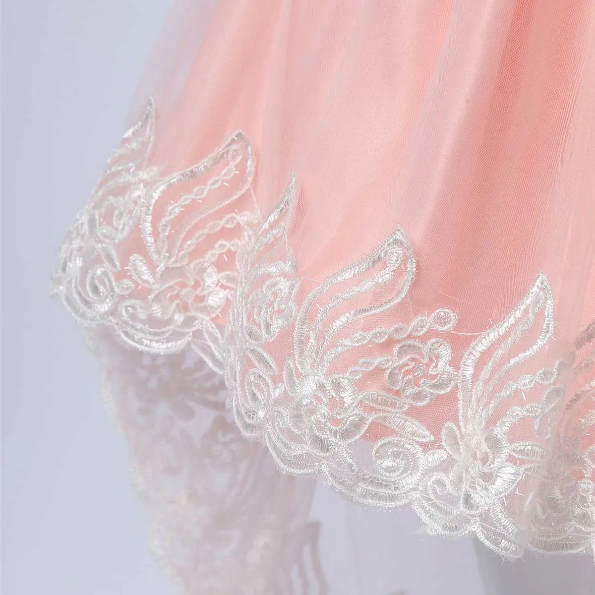 

Children Girls Dress High-Low Hem Lace Beads Embroidered Mesh Party Tutu Dresses Christmas Clothing Ball Gown Princess Prom