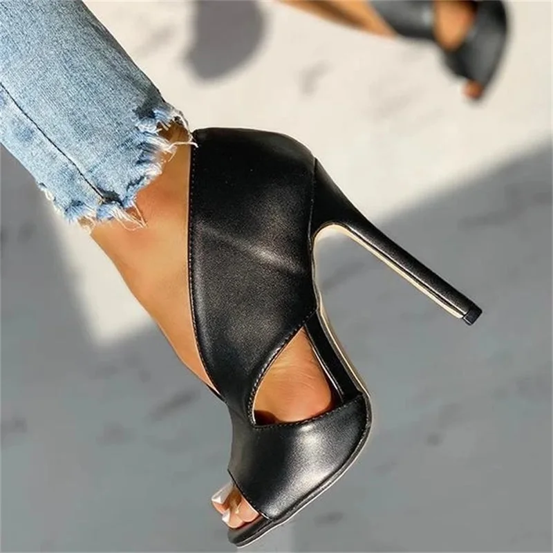 

Summer Pumps Shoes 2020 Fashion Solid Color Casual Open Toe Super High Heel Fish Head Pumps Size 34-43 Women Female PU Sandals