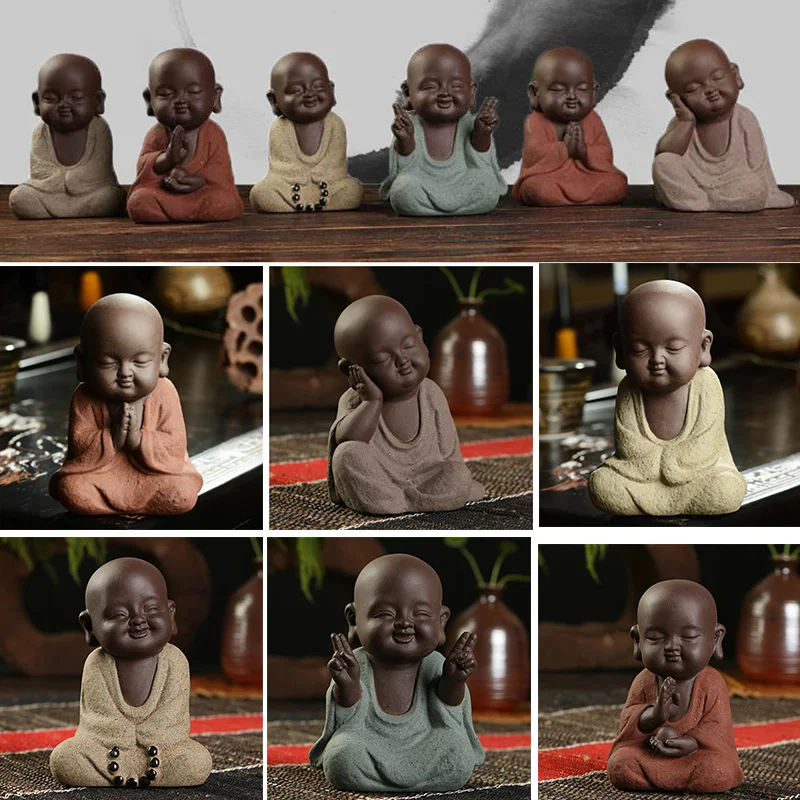 Буддийский маленький монах Статуэтка орнамент цветной песок декоративная ваза